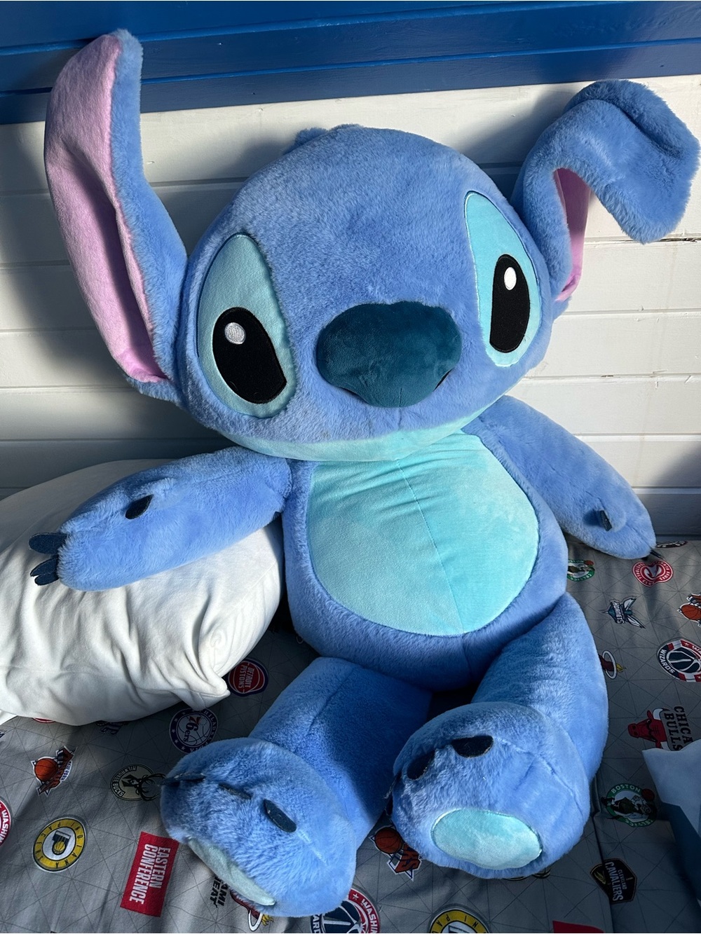 GIANT Disney Blue Stitch Plush with Pink Ear Accents